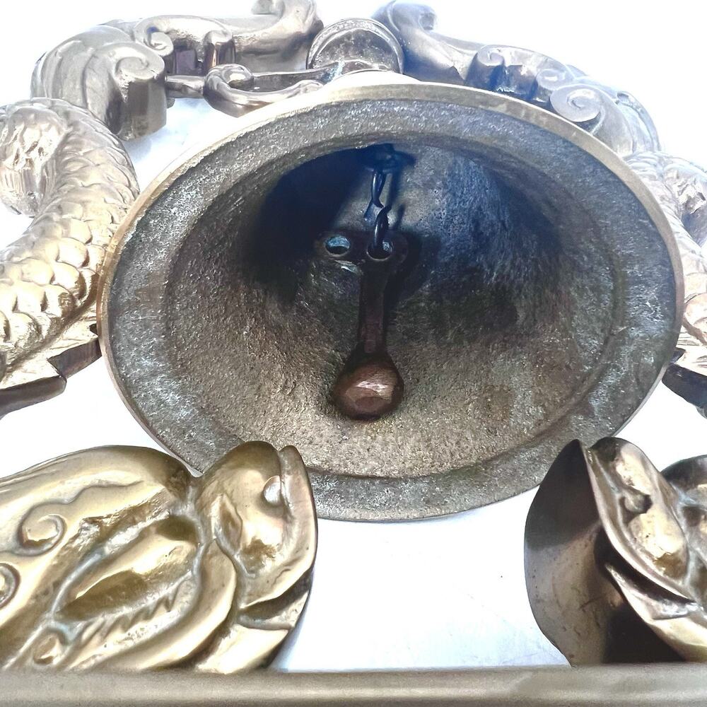 Vintage Large Ornate Brass Dolphin Koi Fish Ship Bell Nautical Decor - Picture 10 of 11